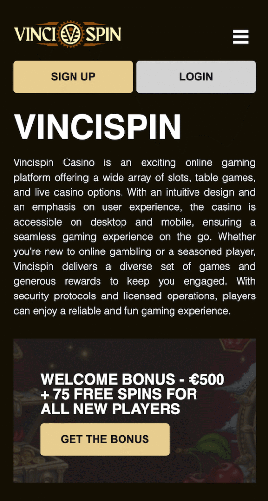 Vincispin webpage