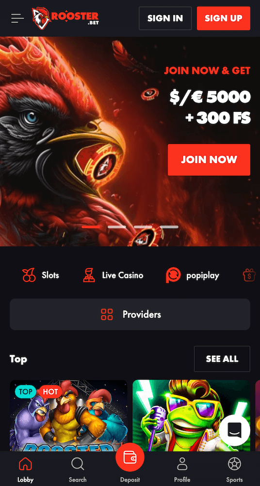 RoosterBet webpage