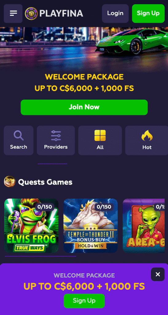 Playfina website