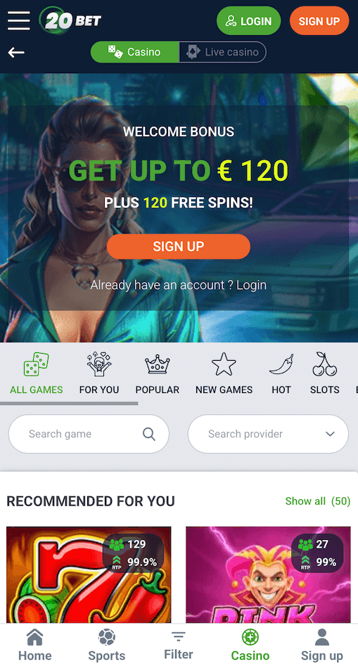 20bet webpage