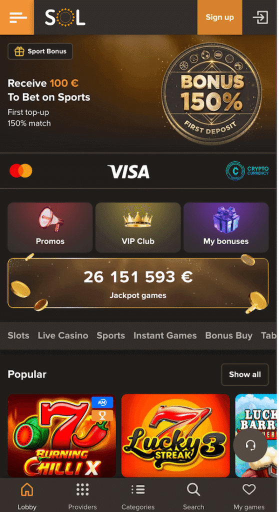 SOL Casino website