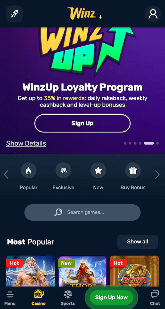 Winz.io webpage