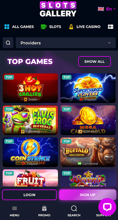 Slots Gallery webpage