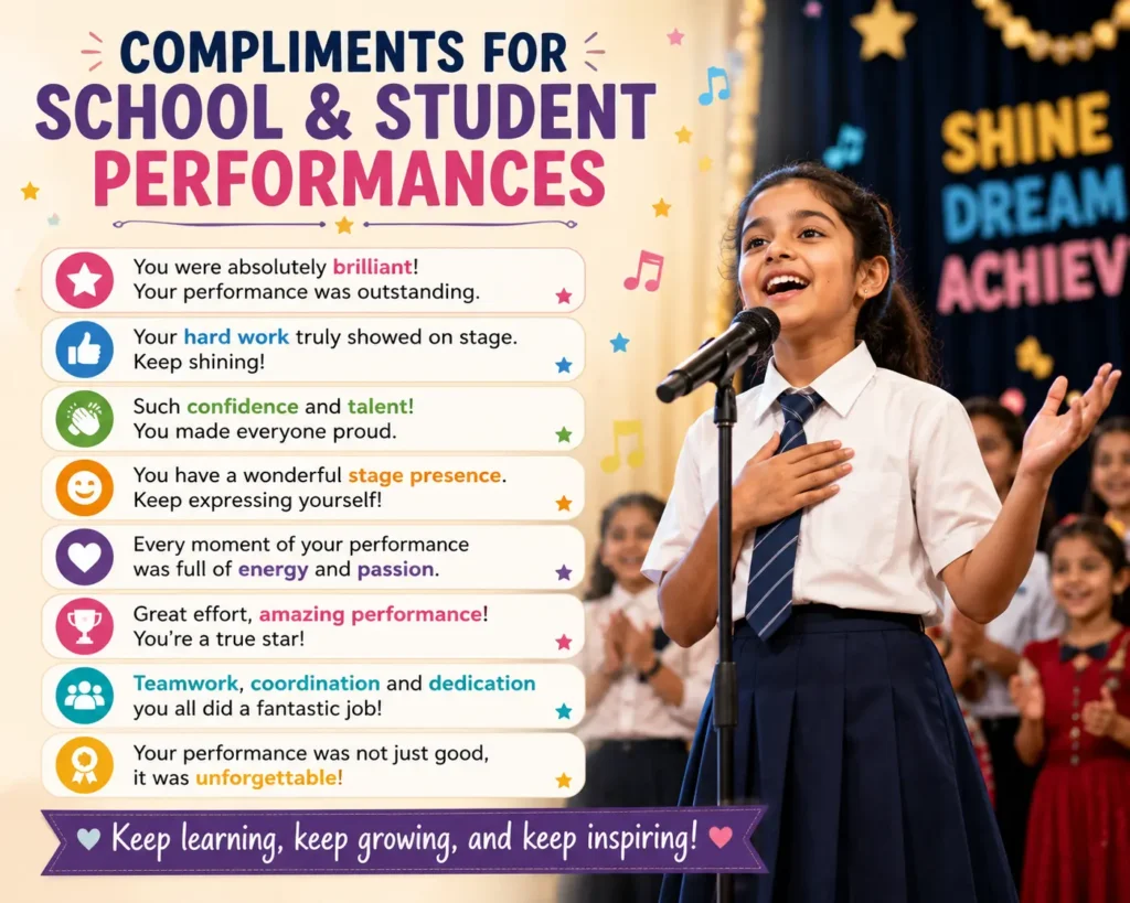 Compliments for school and student performances Compliments for school and student performances
