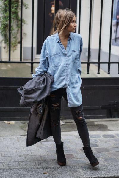 Oversized Shirt With Denim For Girls In College
