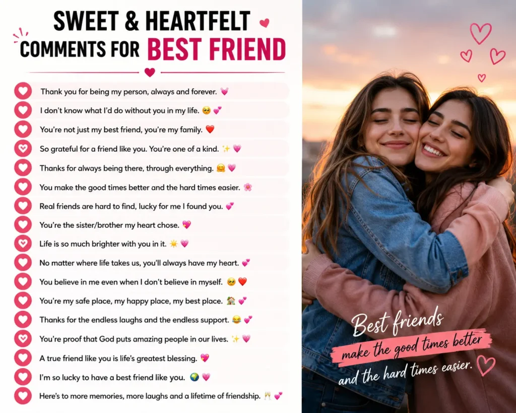 Sweet and heartfelt comments for best friend Sweet and heartfelt comments for best friend