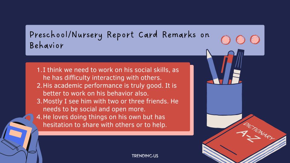 PreschoolNursery Report Card Remarks On Behavior