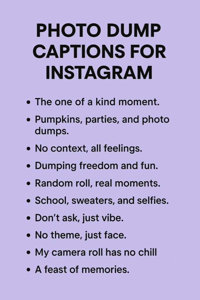 Instagram photo dump captions inforgraphic
