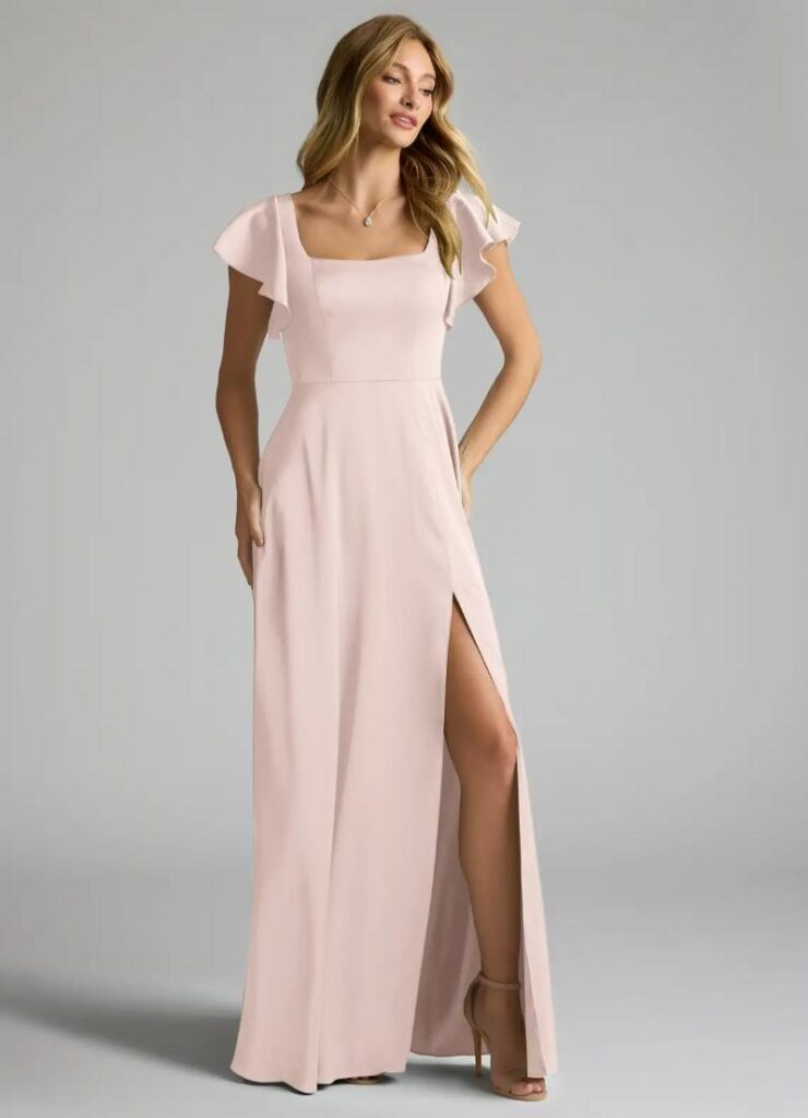 Blushing Pink A Line Bow Stretch Satin Dress