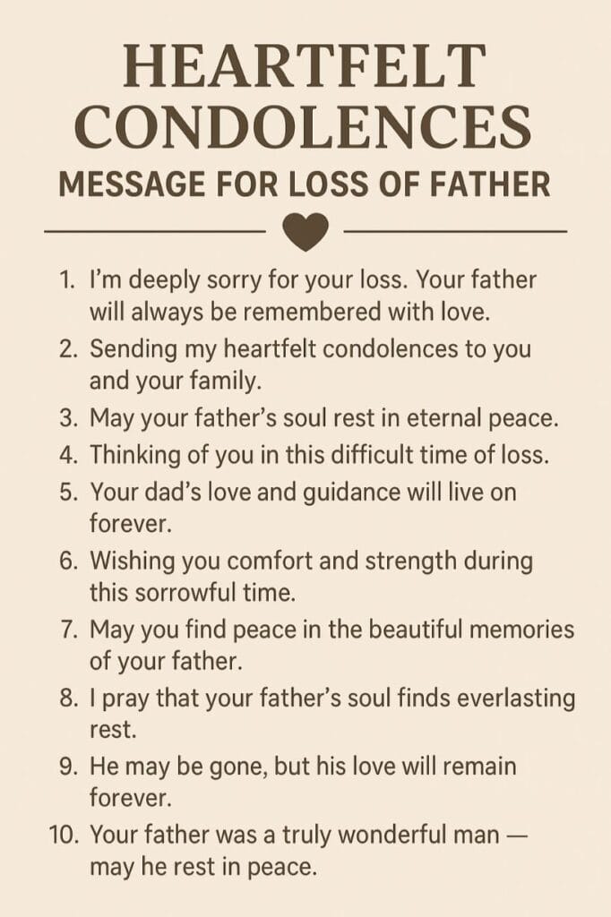 Condolence message examples for loss of father