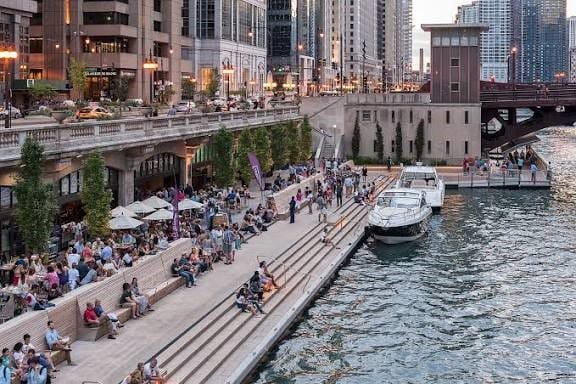 Chicago riverwalk at night