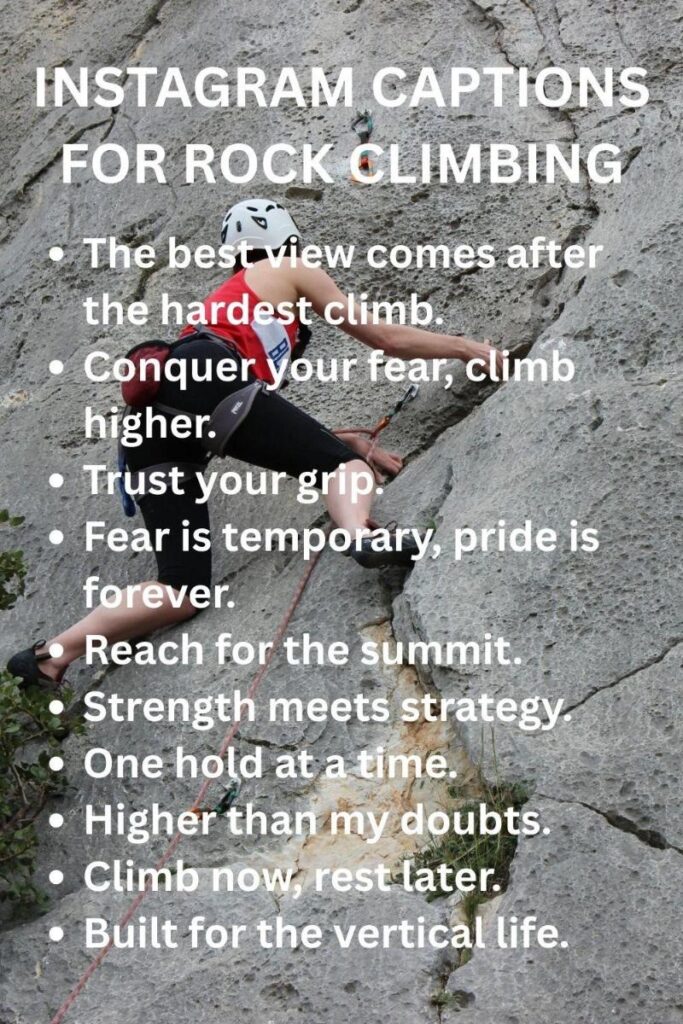 Captions for rock climbing