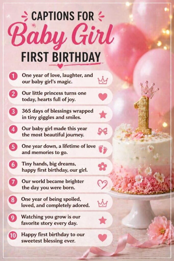 Captions for baby girl's first birthday