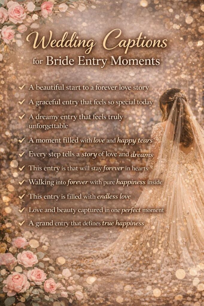 Wedding captions for bride entry moments on ig