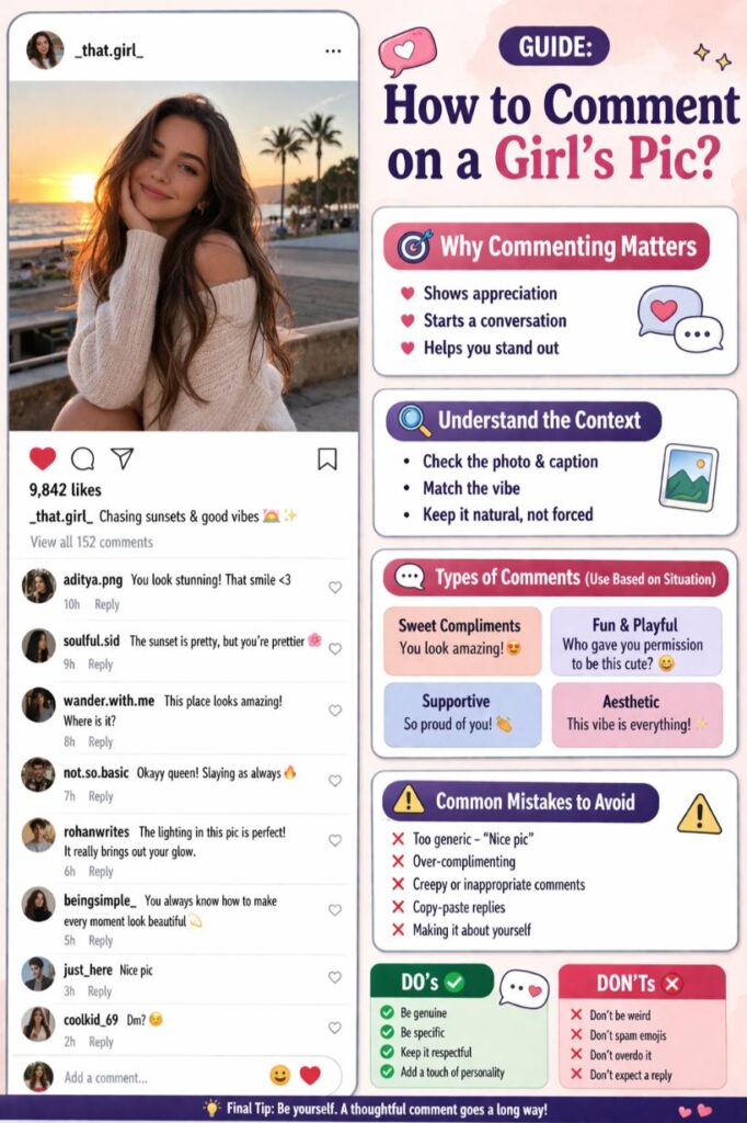 Which comments to give on a girl's pic