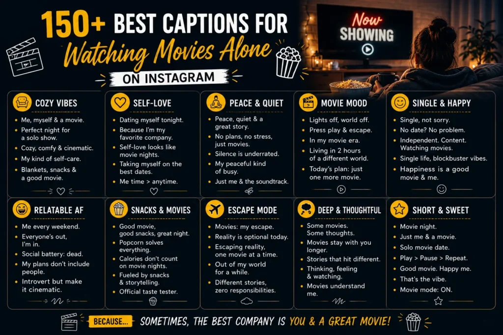 Best captions for watching movies alone on instagram