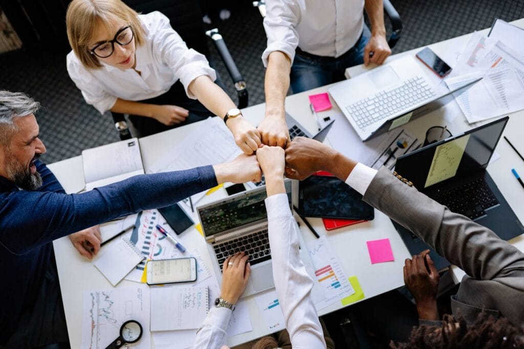 Captions for team work success
