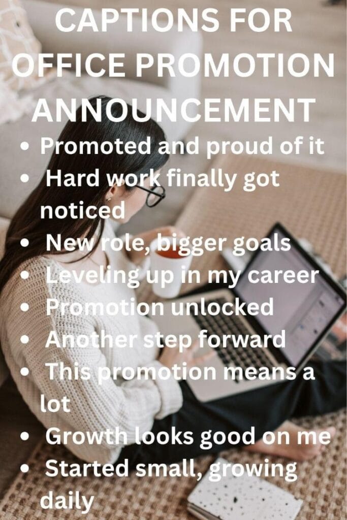 Captions on office promotion announcement