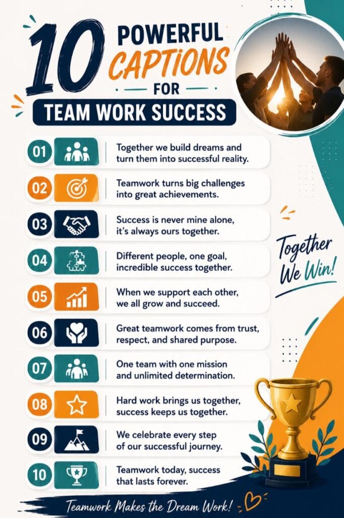 Captions on team work success