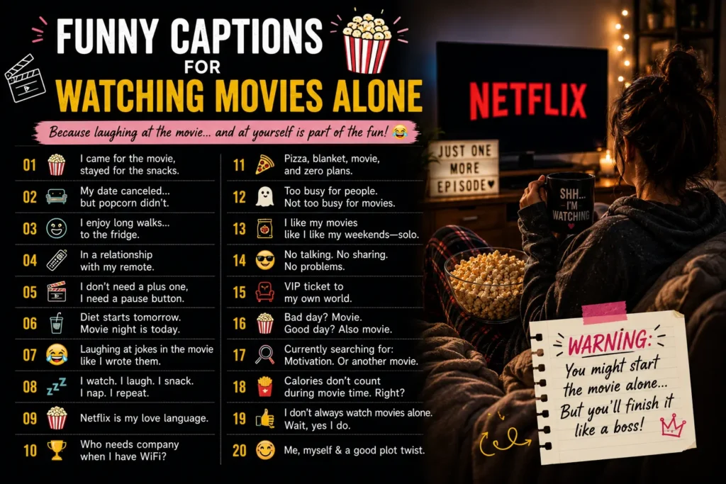 Funny captions for watching movies alone