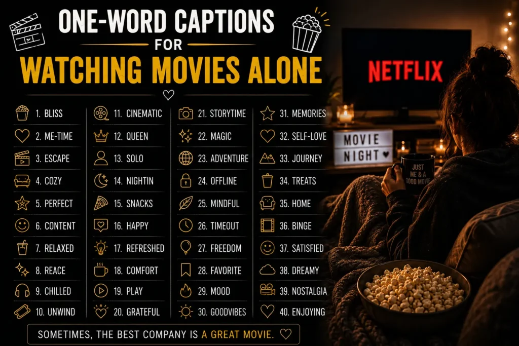 One word captions for watching movies alone