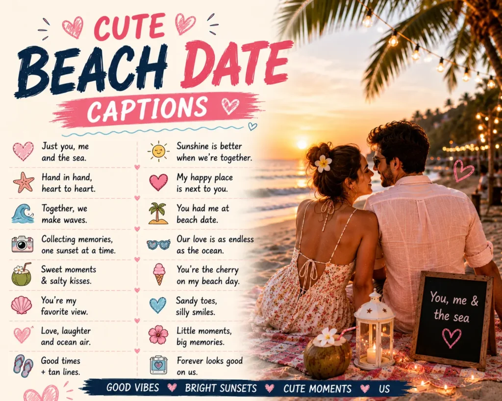 Cute beach date captions Cute beach date captions
