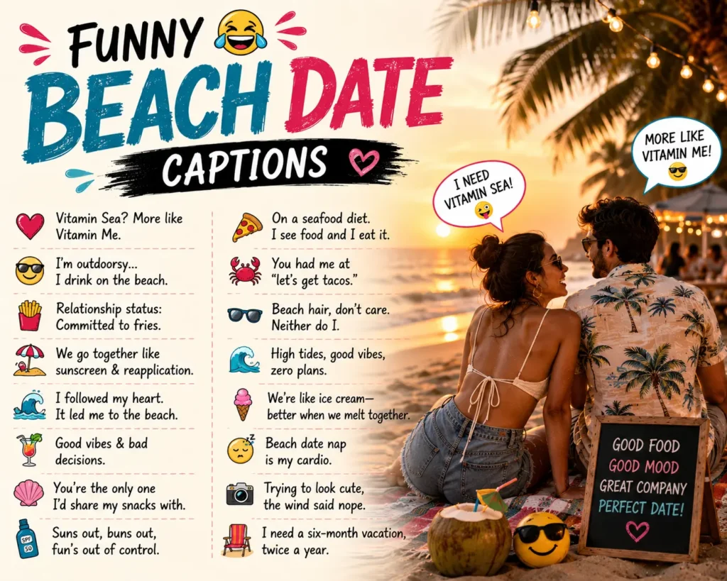 Funny beach date captions Funny beach date captions