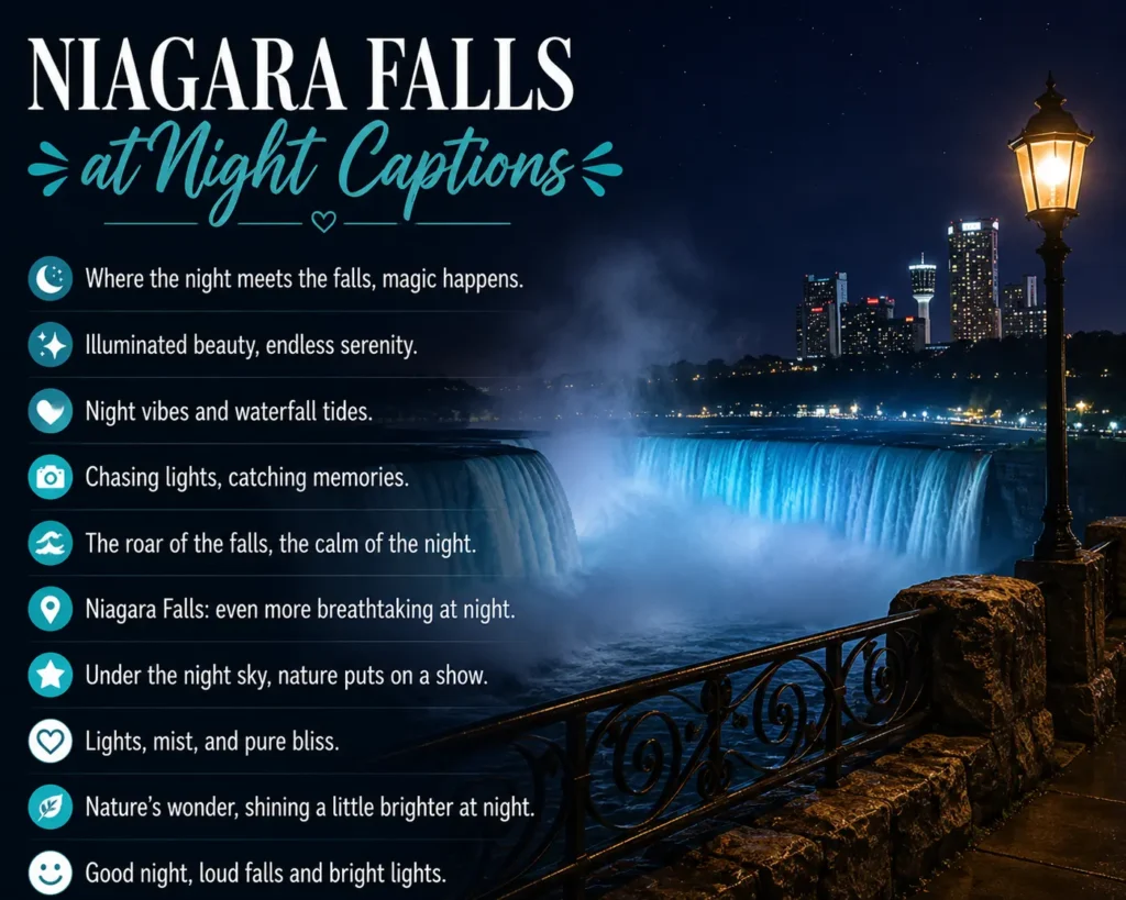 Niagara falls at night captions Niagara falls at night captions