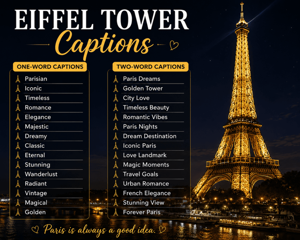 One word and two word eiffel tower captions