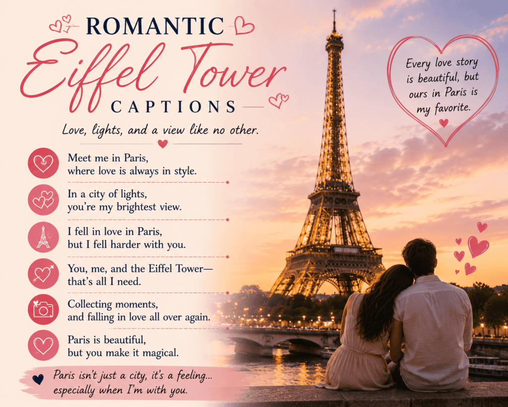 Romantic eiffel tower captions