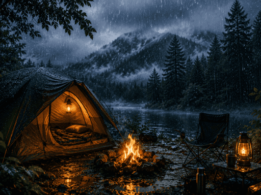 190+ best camping in rain captions for instagram (funny, cozy & adventure)