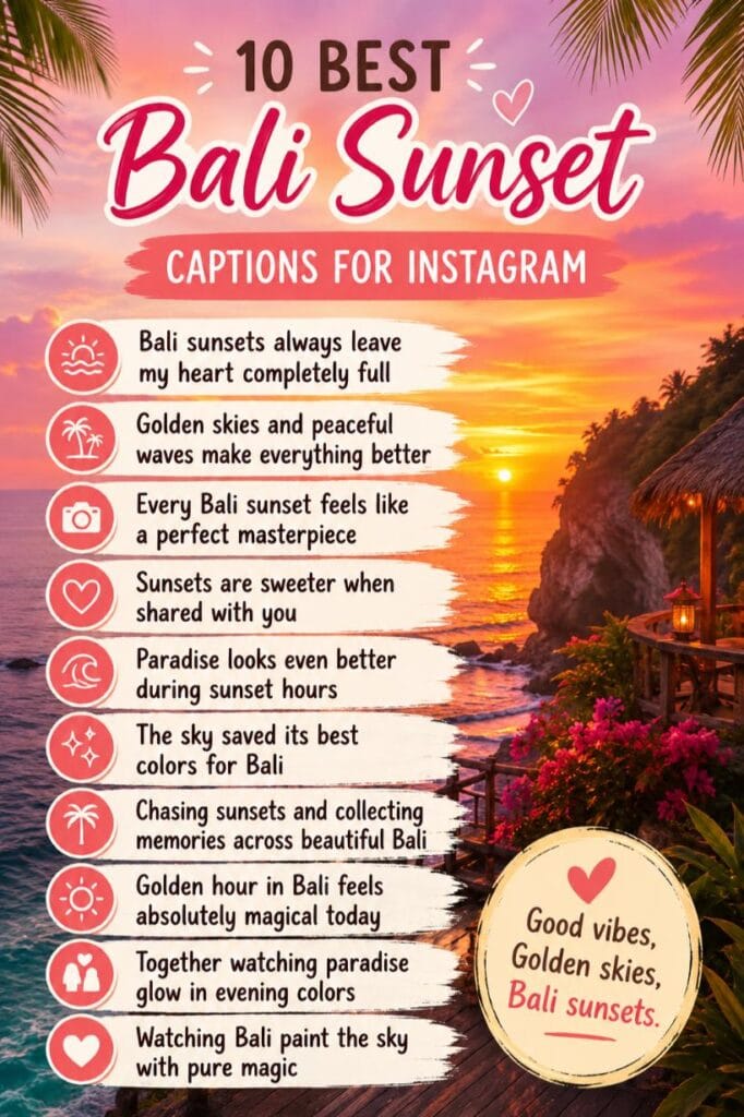 Bali sunset captions Bali sunset captions