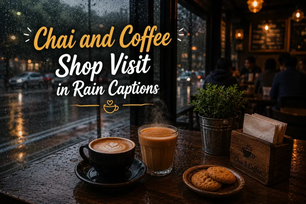 Chai and coffee shop visit in rain captions
