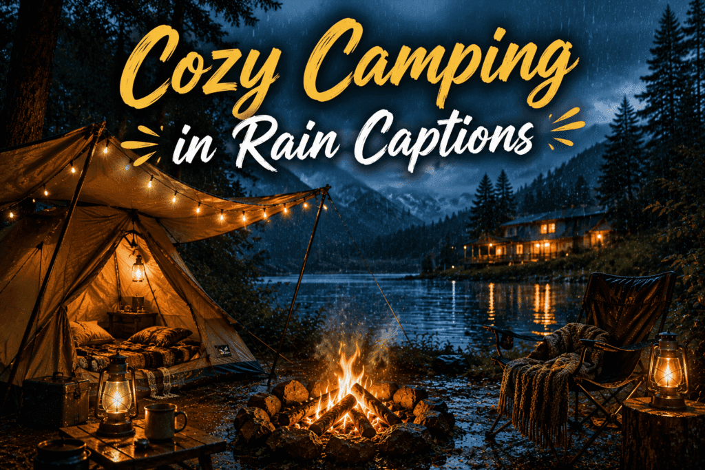 Cozy camping in rain captions 1 Cozy camping in rain captions