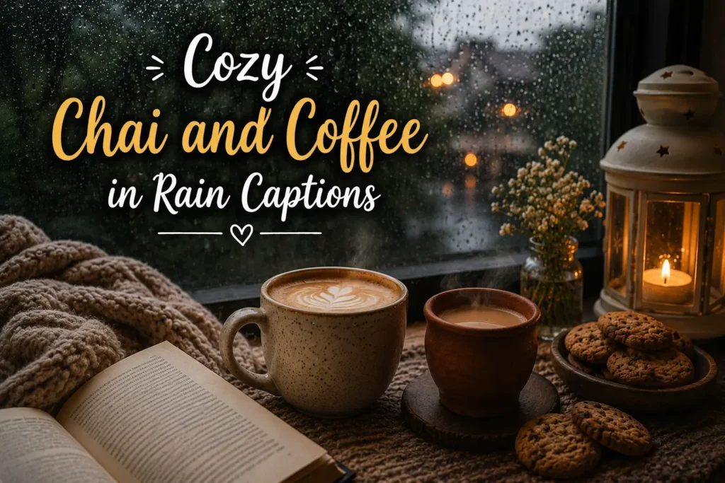 Cozy chai and coffee in rain captions