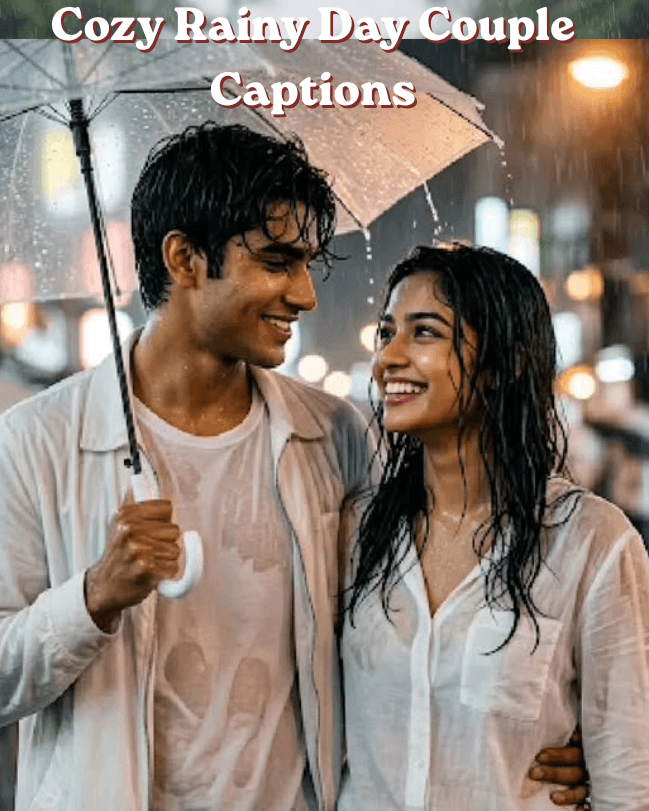 Cozy rainy day couple captions