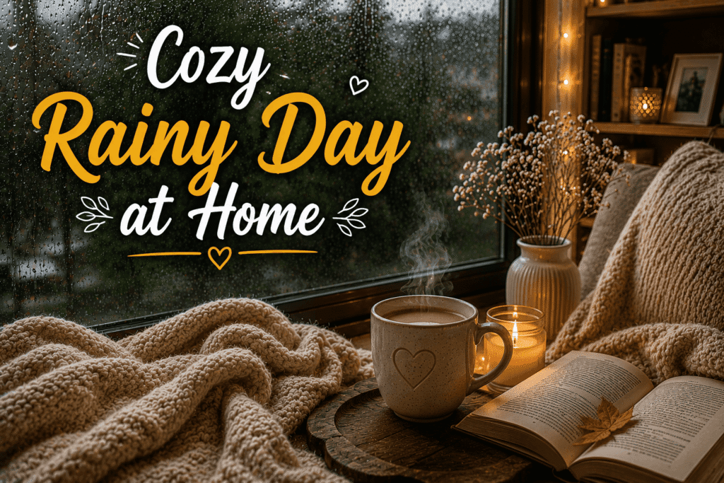 Cozy rainy day at home captions