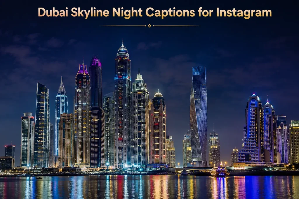 Dubai skyline night captions for instagram 1 Dubai skyline night captions for instagram