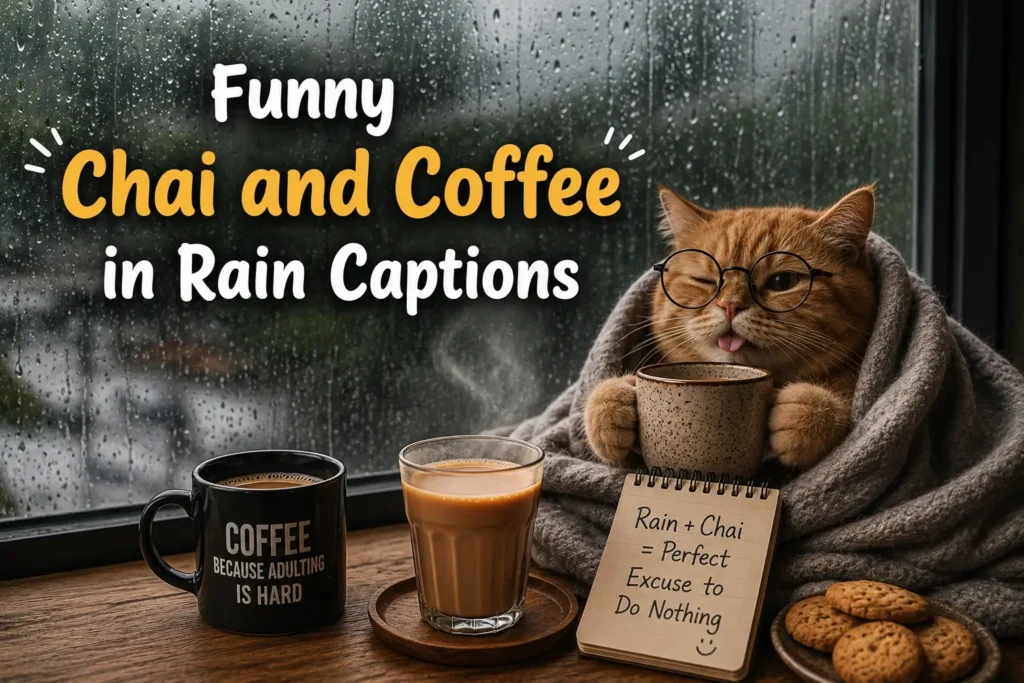 Funny chai and coffee in rain captions