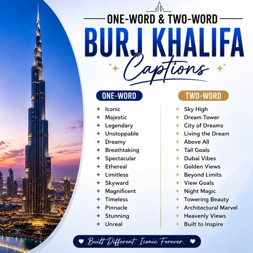 One word and two word burj khalifa captions One word and two word burj khalifa captions