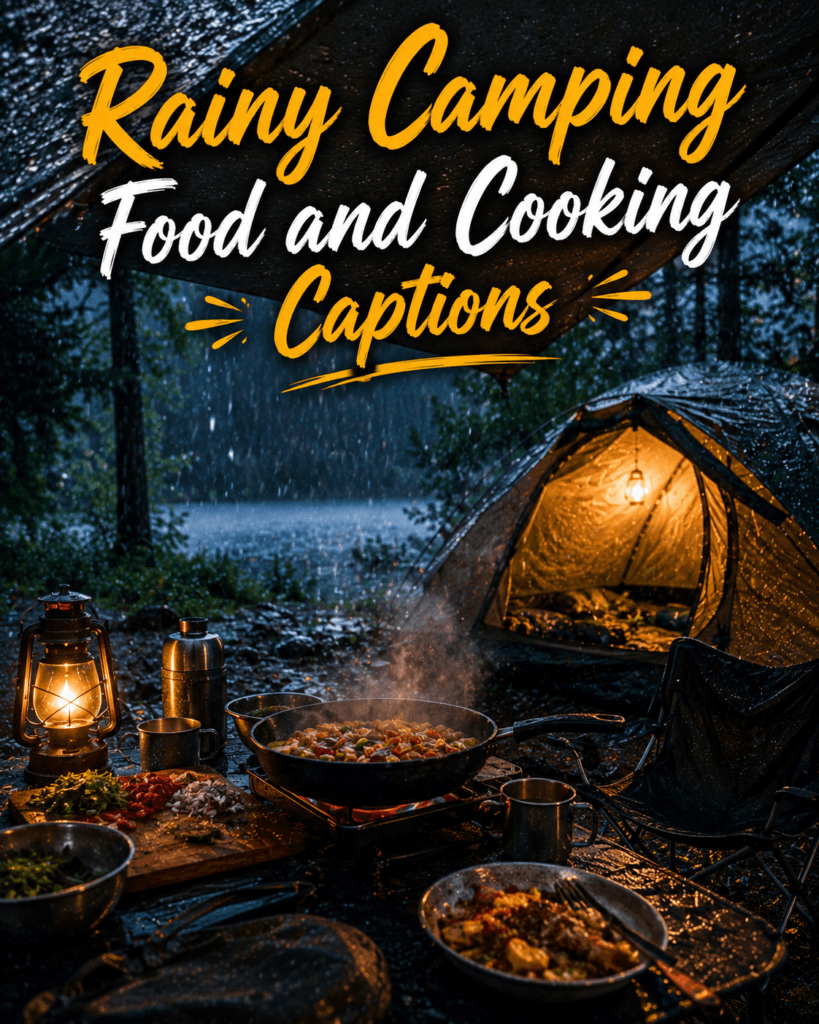 Rainy camping food and cooking caption Rainy camping food and cooking caption