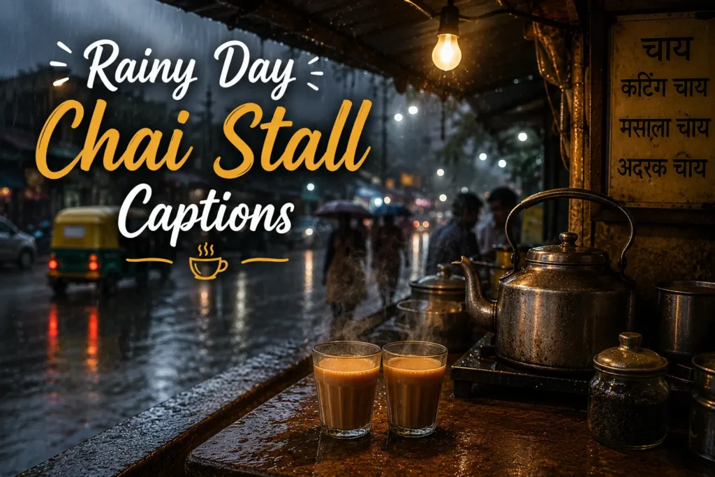 Rainy day chai stall captions