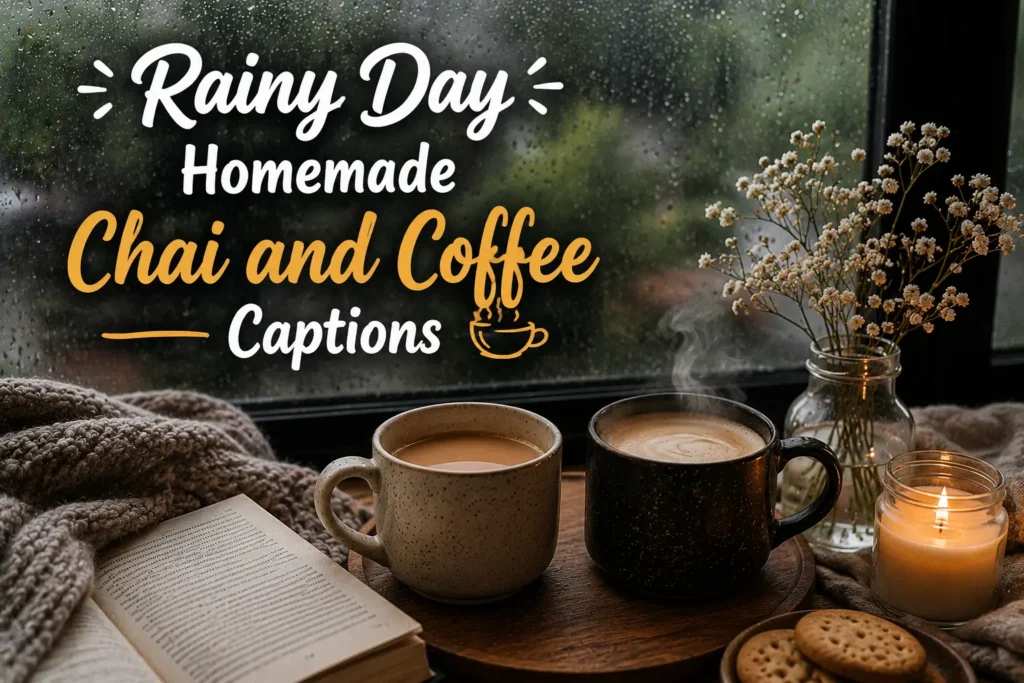 Rainy day homemade chai and coffee captions