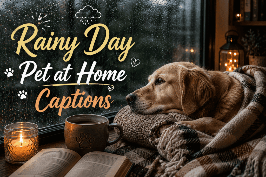 Rainy day pet at home captions