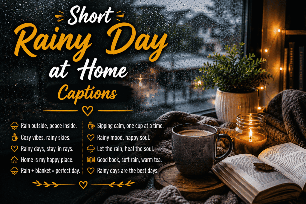 Short rainy day at home captions