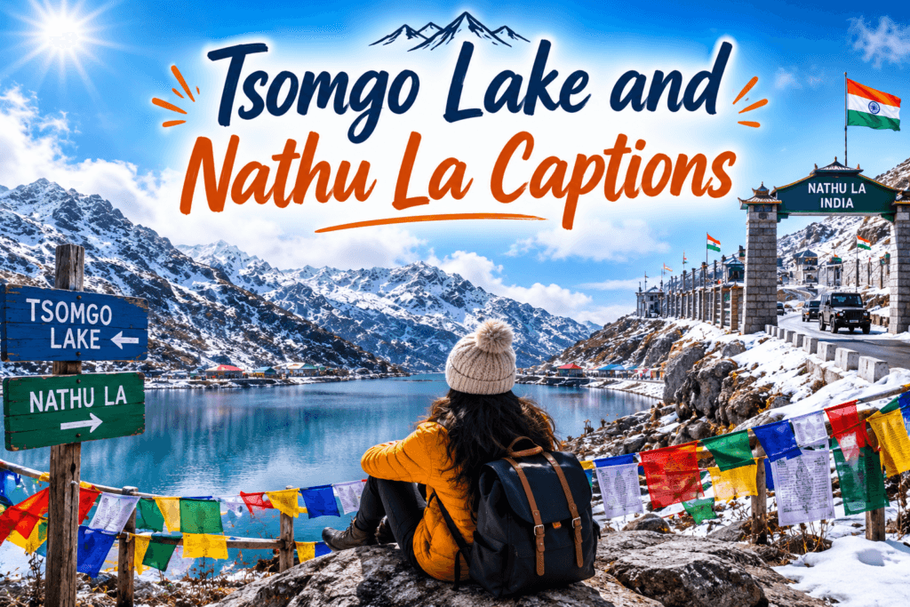 Tsomgo lake and nathu la captions