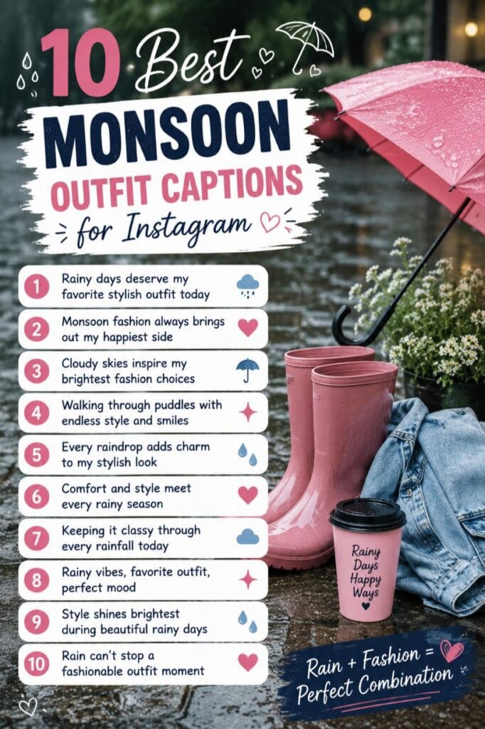 Unique monsoon outfit captions Unique monsoon outfit captions