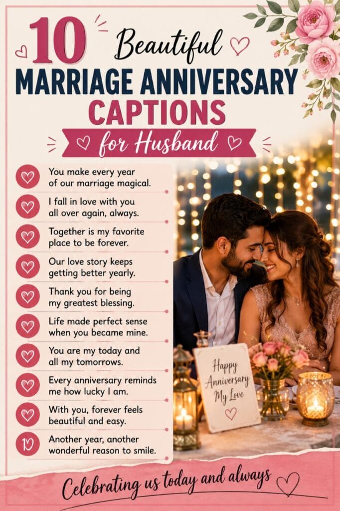 Marriage anniversary captions for husband