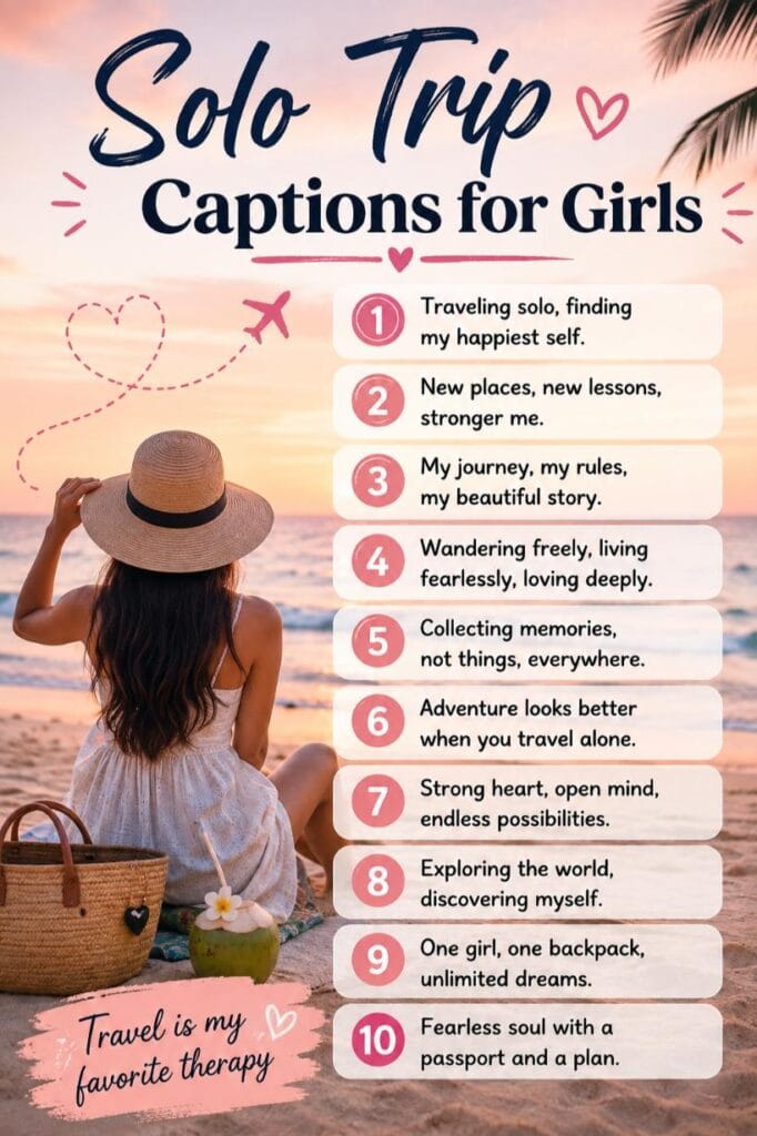 Unique solo trip captions for girls Unique solo trip captions for girls