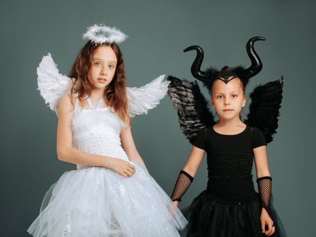 Short devil and angel captions